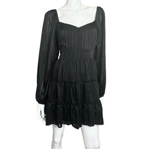 Altar’d State Ruffeled‎ Open Back Long Sleeve Striped V-Neck Midi Dress